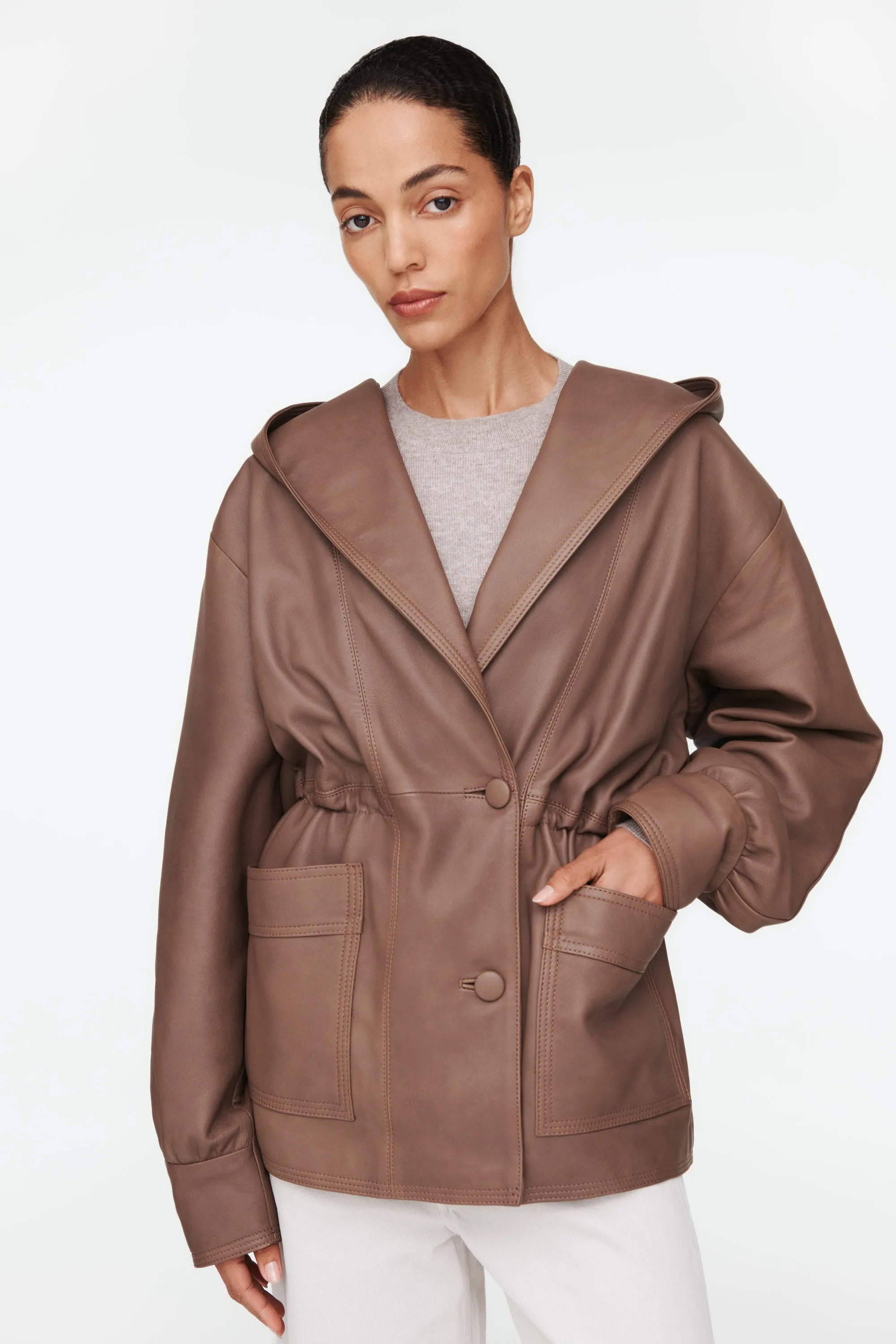 Alice Leather Hooded Jacket sold by DUCIE product image thumbnail 3