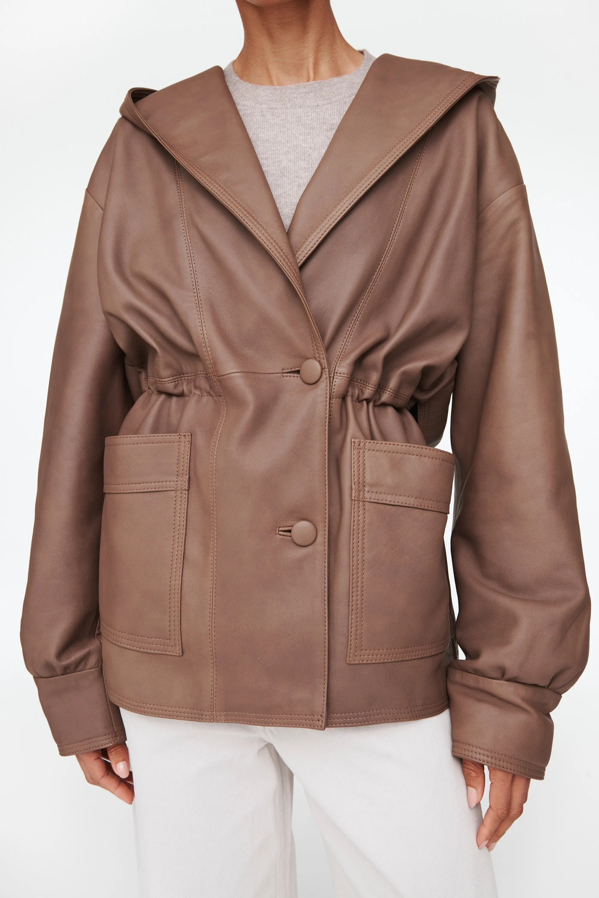 Alice Leather Hooded Jacket sold by DUCIE product image thumbnail 4