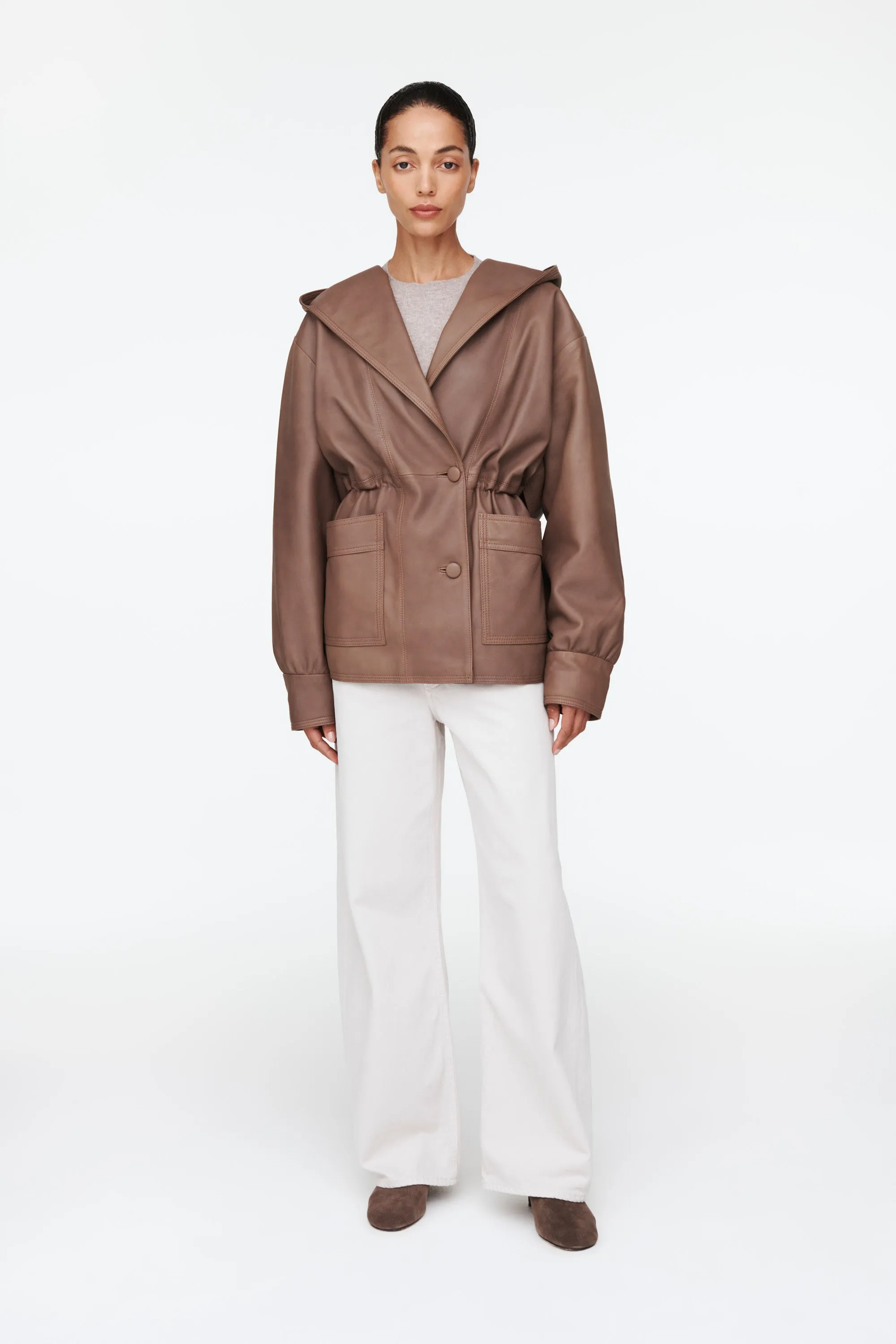 Alice Leather Hooded Jacket sold by DUCIE