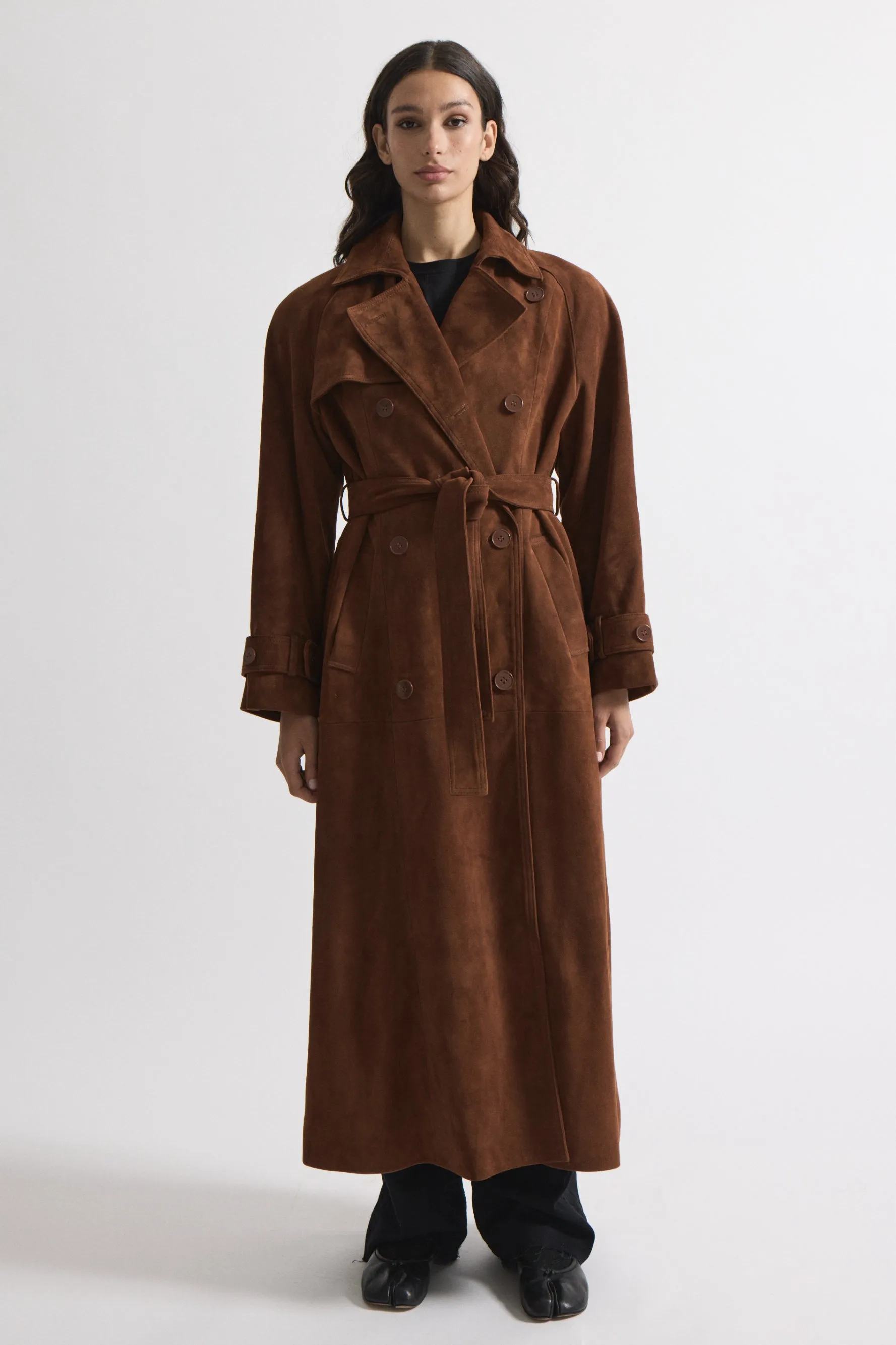 Corrin Suede Trench sold by DUCIE