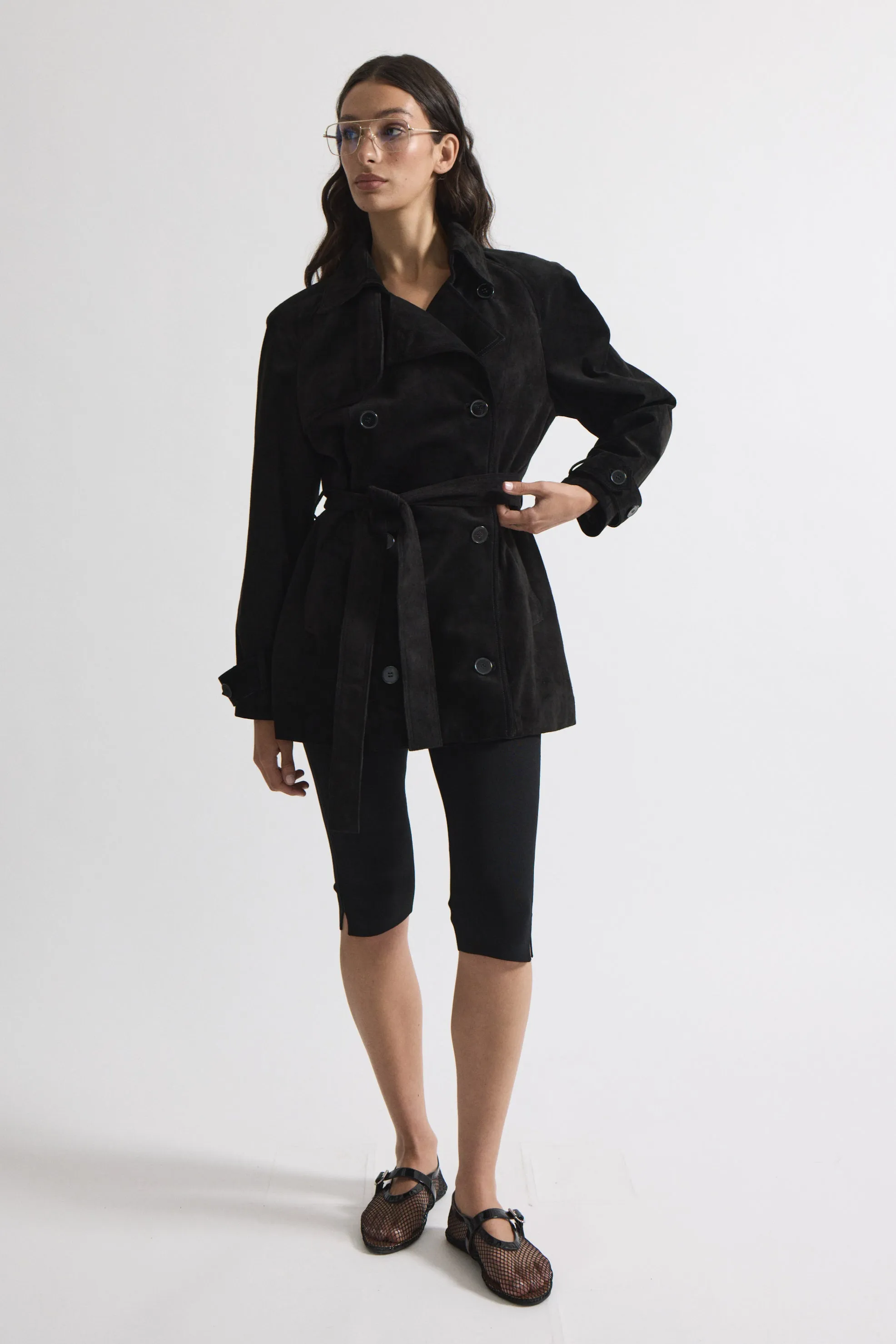 Lisa Suede Belted Jacket sold by DUCIE