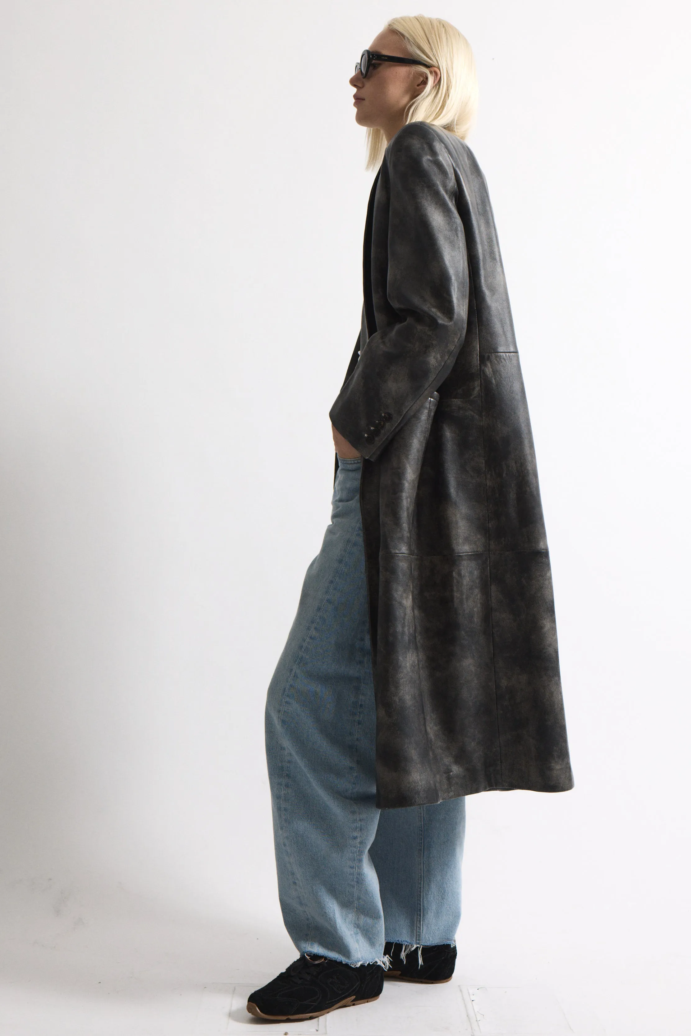 Aggie Distressed Leather Coat sold by DUCIE product image thumbnail 3