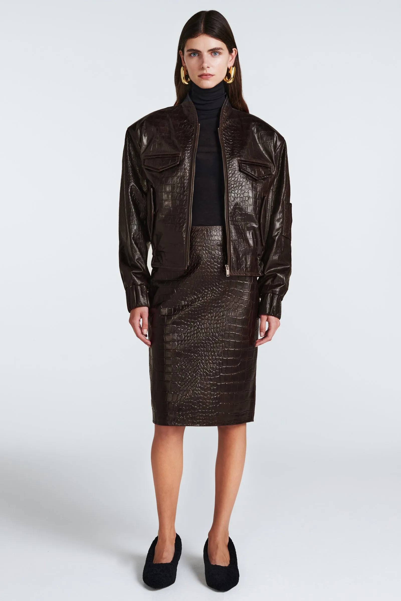 Frankie Croc Leather Bomber sold by DUCIE