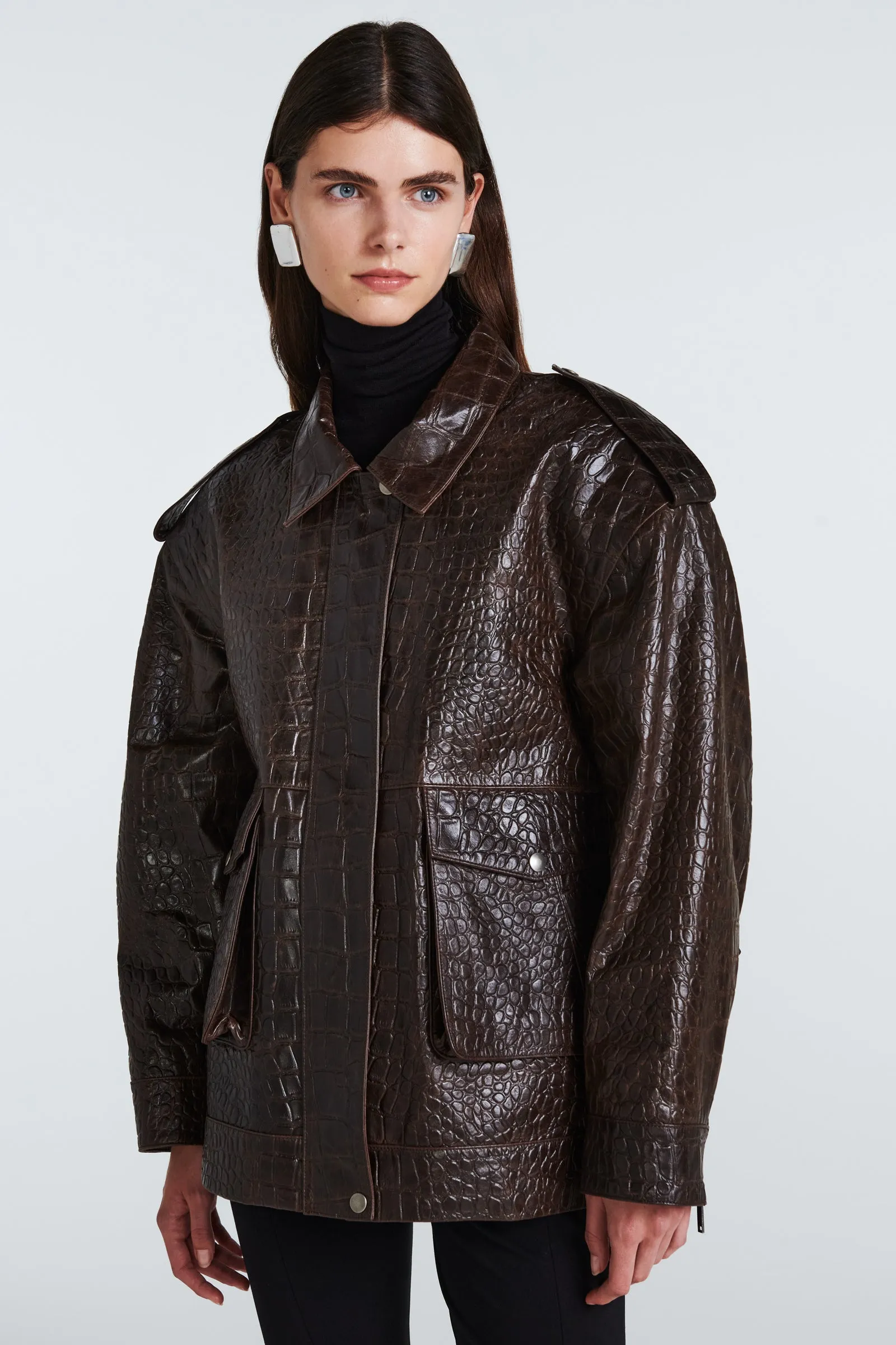 Opal Croc Leather Jacket sold by DUCIE product image thumbnail 3