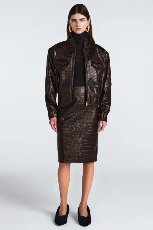 Frankie Croc Leather Bomber sold by DUCIE