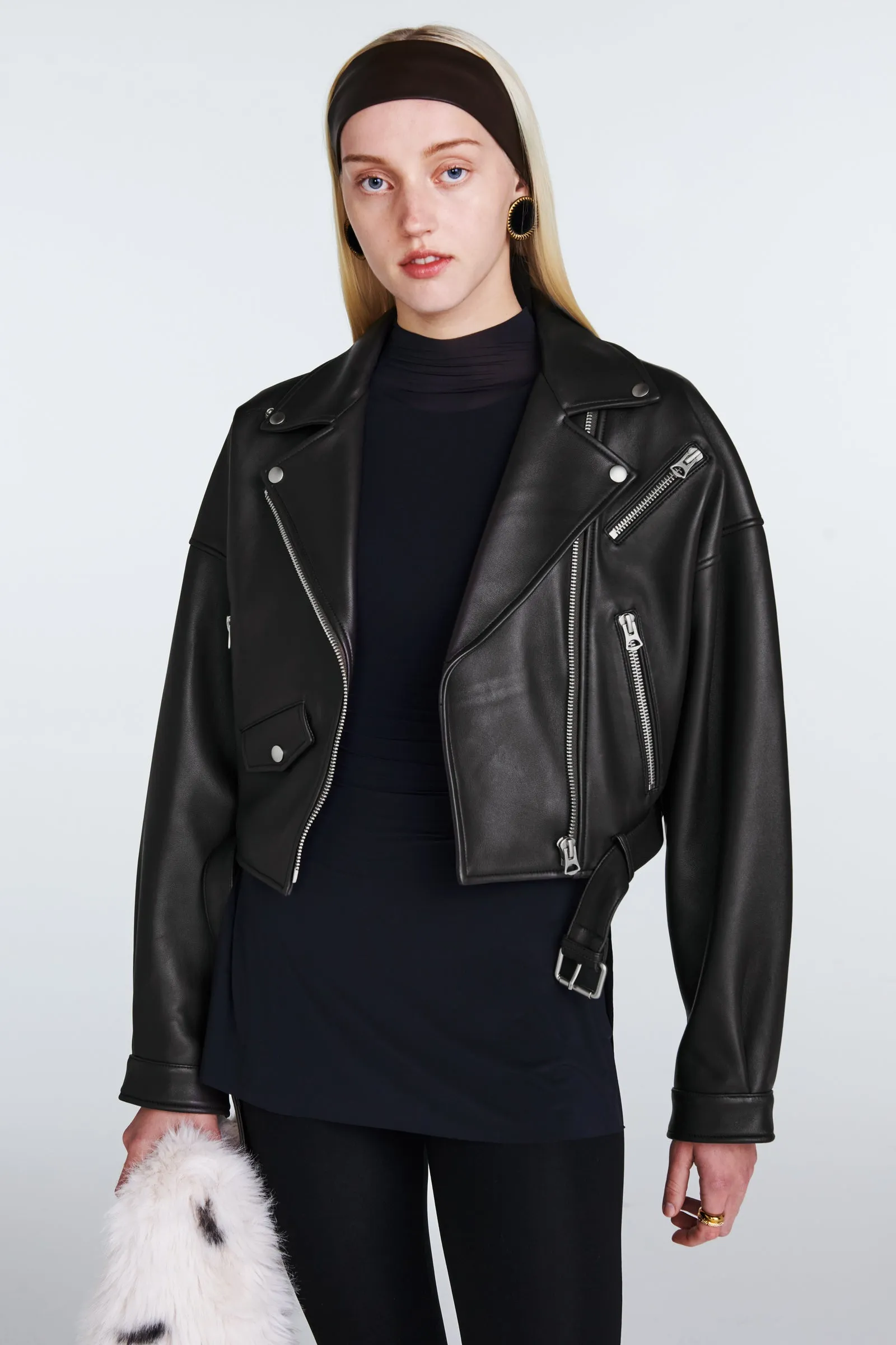 Tanya Leather Biker Jacket sold by DUCIE product image thumbnail 3