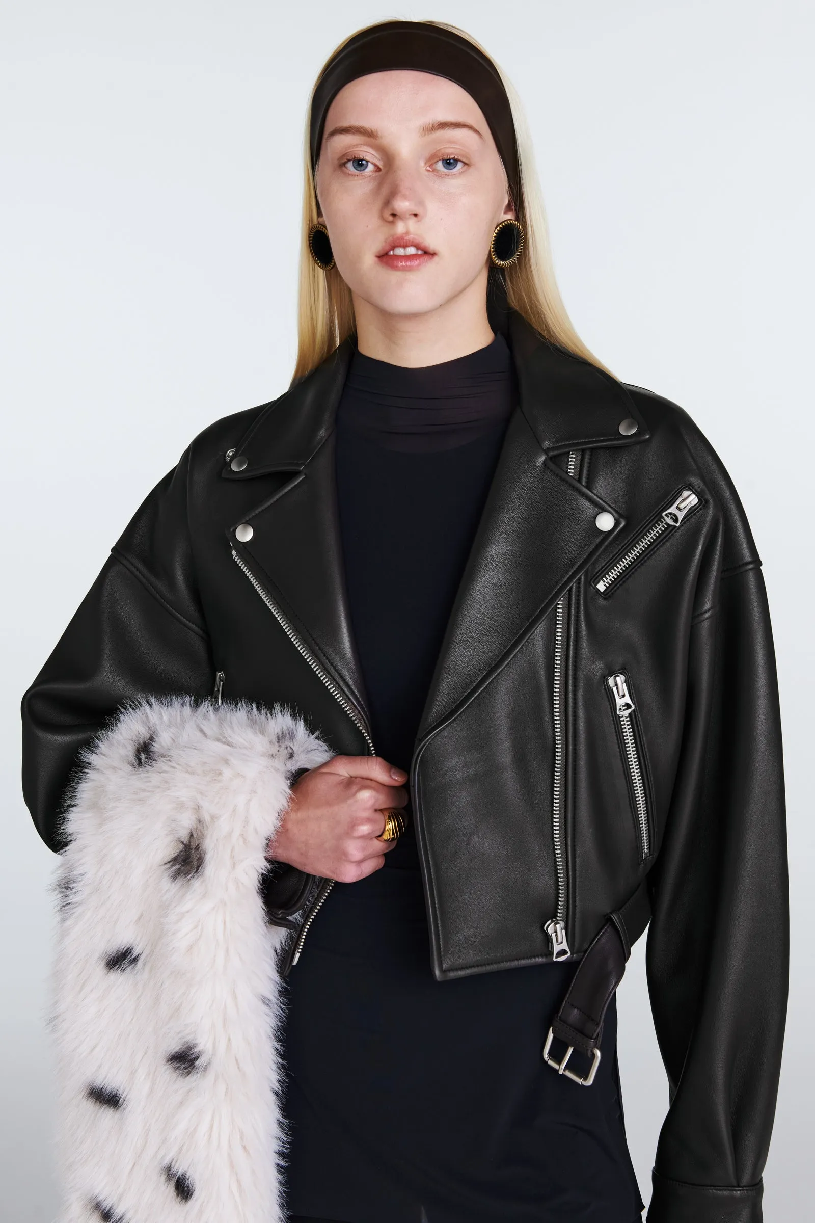 Tanya Leather Biker Jacket sold by DUCIE product image thumbnail 4