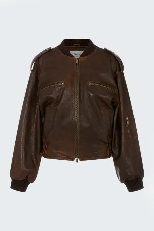 Luna Leather Bomber Jacket sold by DUCIE