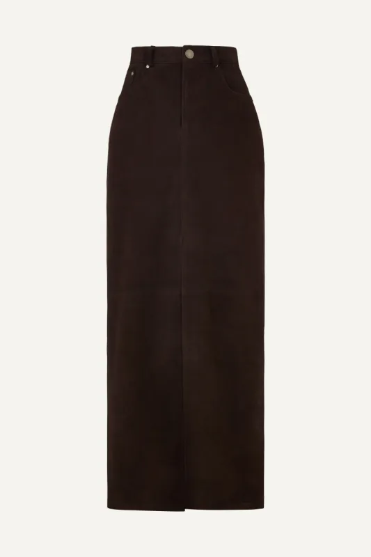 Chicago Suede Maxi Skirt - Chocolate (W/S) RRP £475 sold by DUCIE