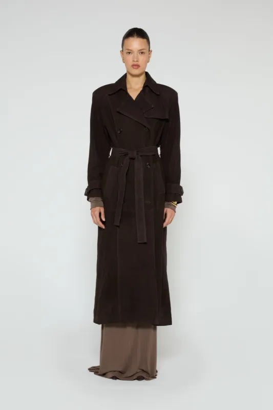 Corrin Suede Trench Coat sold by DUCIE