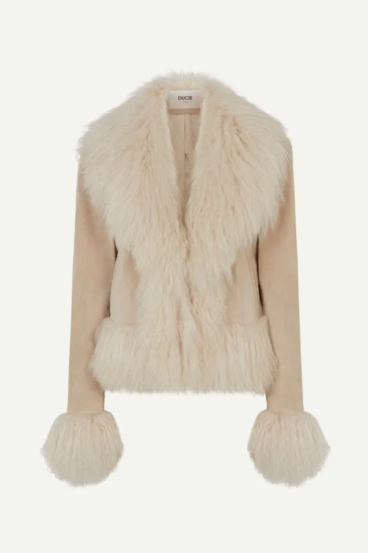 Ava Mongolian Short Suede Jacket- Cream (W/S) RRP £760 sold by DUCIE