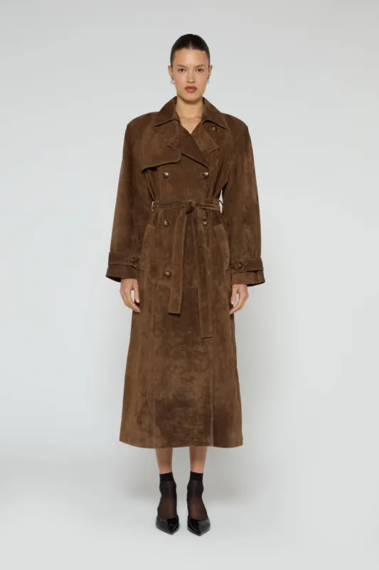 Corrin Suede Trench Coat sold by DUCIE