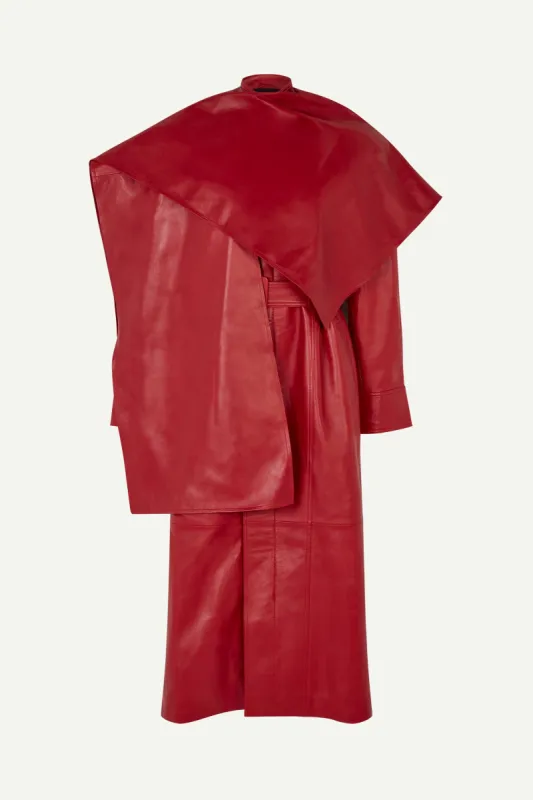 Nina Leather Cape Coat - Red (W/S) RRP £1528 sold by DUCIE