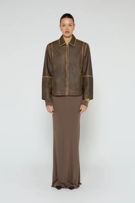 Gia Distressed Leather Jacket sold by DUCIE