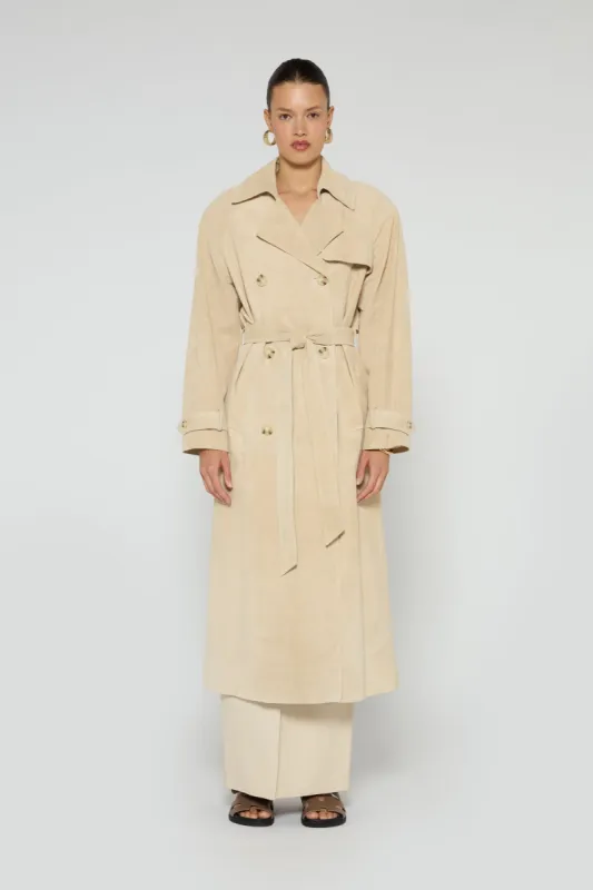 Corrin Suede Trench Coat sold by DUCIE