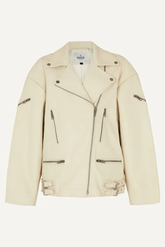 Samantha Leather Biker Jacket  - Creme (W/S) RRP £695 sold by DUCIE