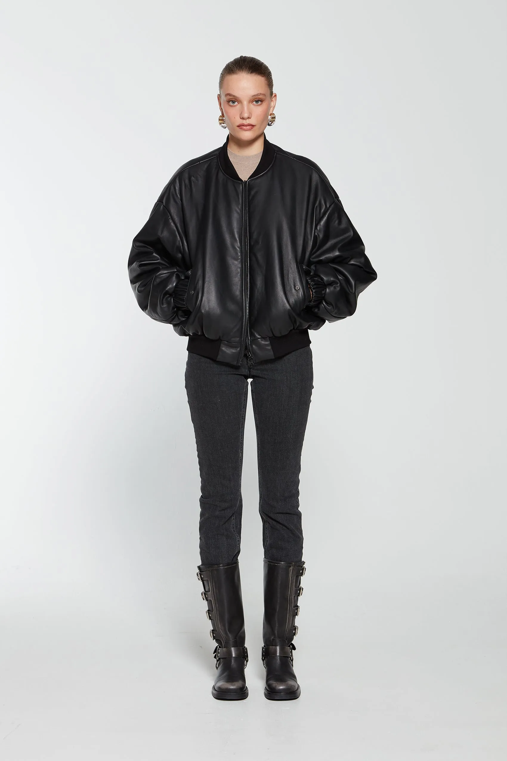 Gigi Leather Bomber Black - Genuine Leather (W/S) RRP £445 sold by DUCIE product image thumbnail 2