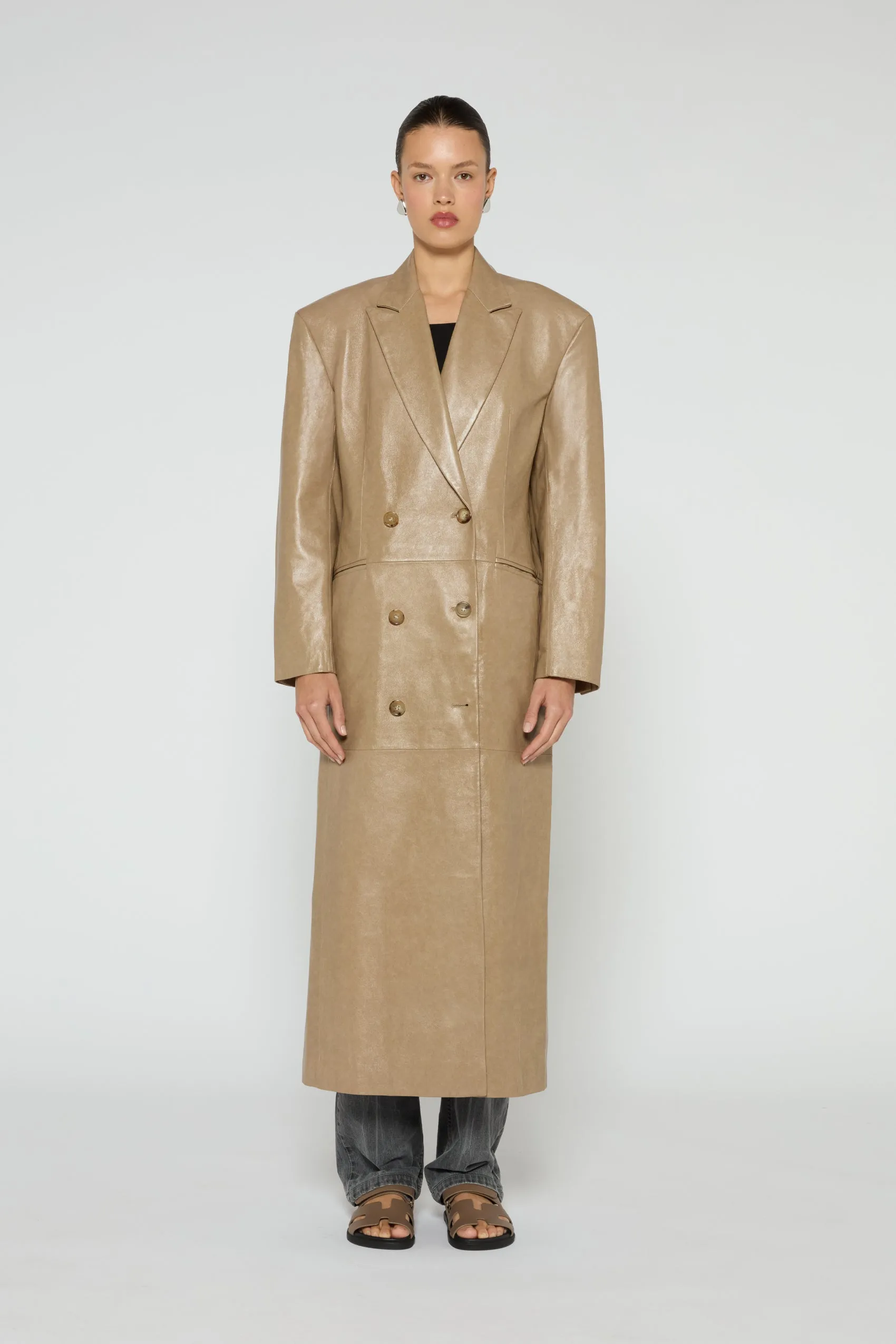 Aggie Distressed Leather Coat sold by DUCIE