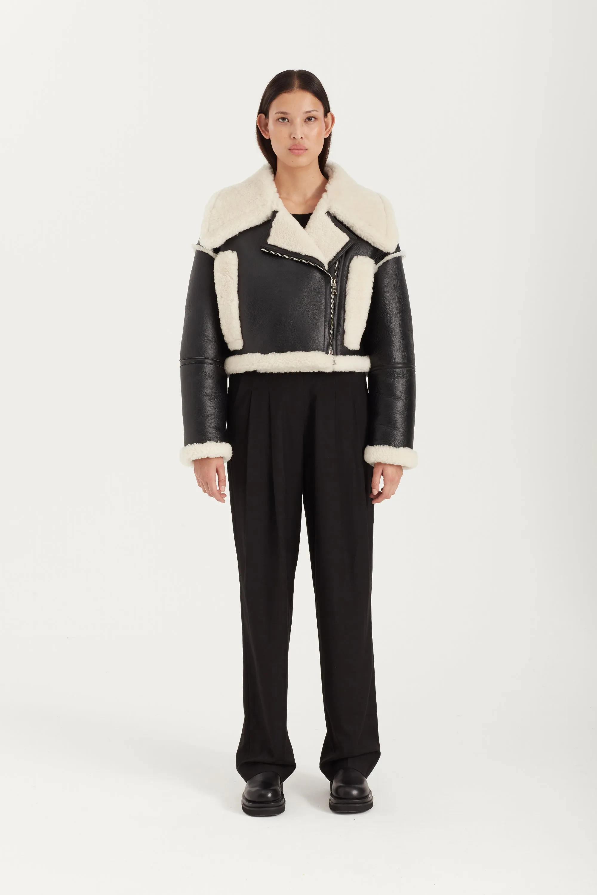 Jade Cropped Shearling Aviator Jacket sold by DUCIE