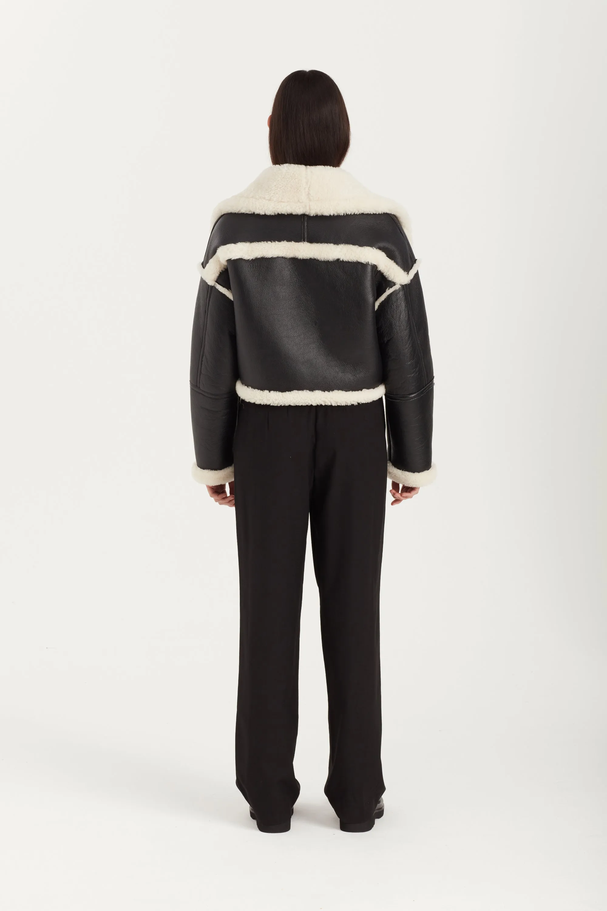 Jade Cropped Shearling Aviator Jacket sold by DUCIE product image thumbnail 5