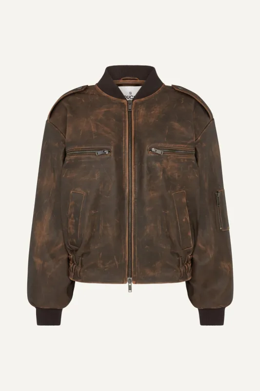 Luna Distressed Leather Bomber Jacket - Brown (W/S) RRP £750 sold by DUCIE