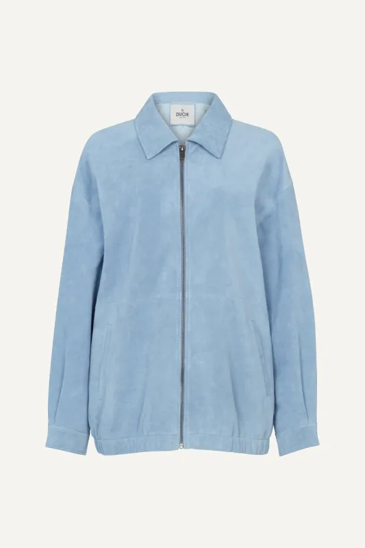 Atlas Suede Bomber Jacket - Sky Blue (W/S) RRP £620 sold by DUCIE