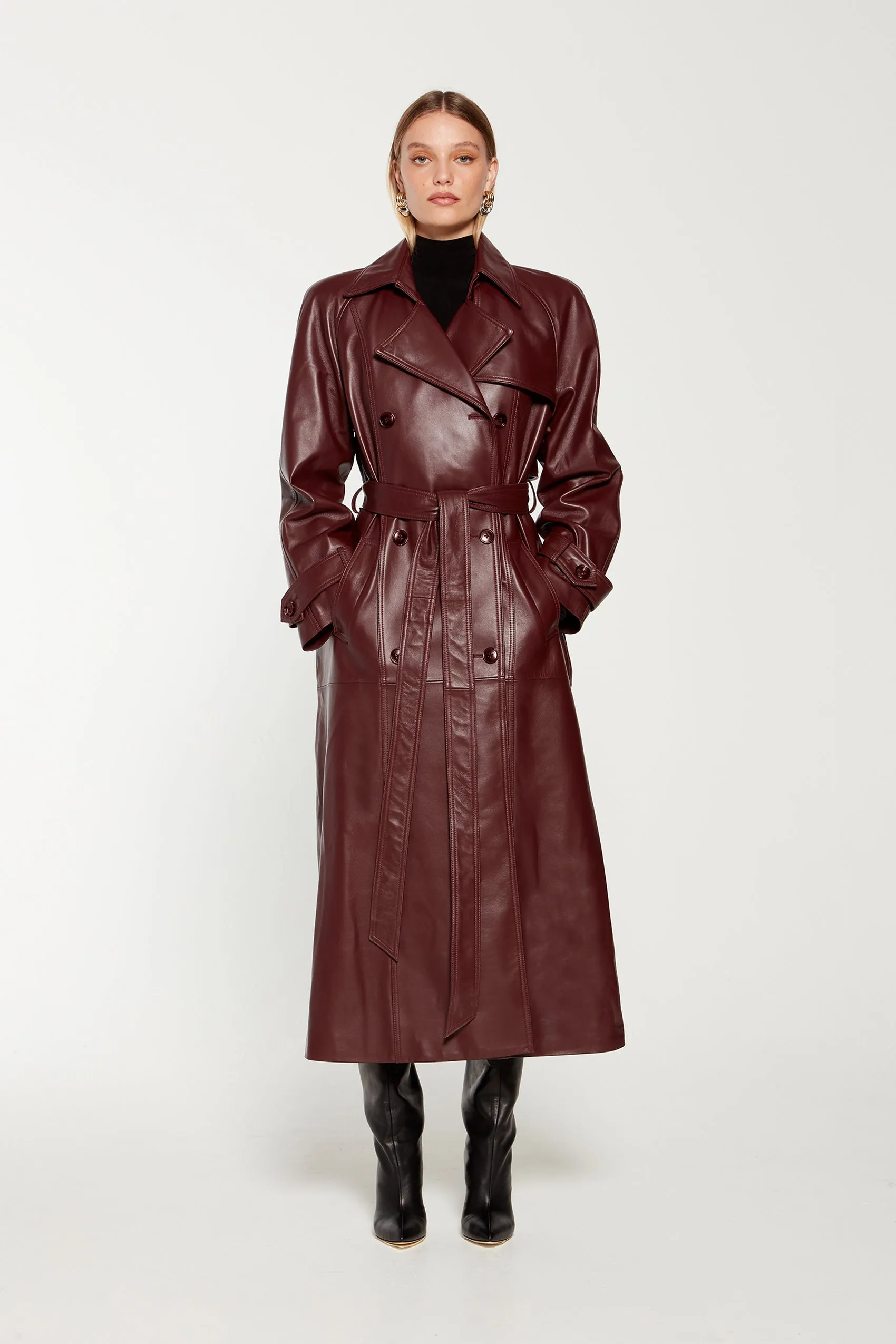 Corrin Leather Trench Coat - Burgundy (W/S) RRP £891 sold by DUCIE