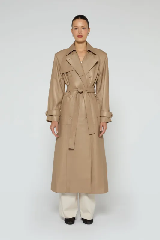 Corrin Leather Trench Coat sold by DUCIE