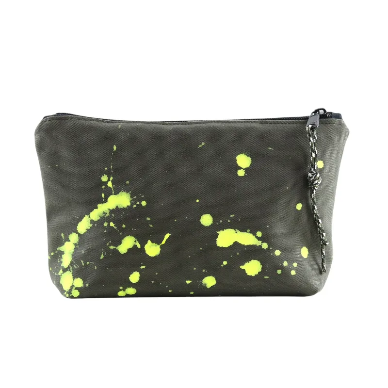No. 7 SMALL ZIPPER POUCH Olive with Neon sold by Hinoki in Common
