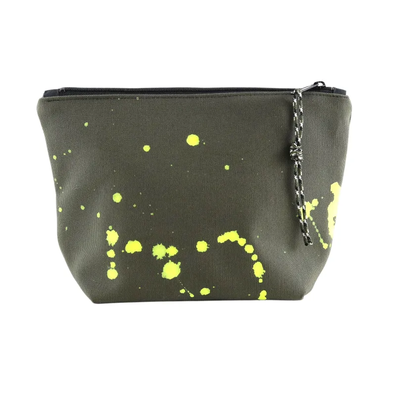 No. 8 MEDIUM ZIPPER POUCH Olive with Neon Splatter sold by Hinoki in Common