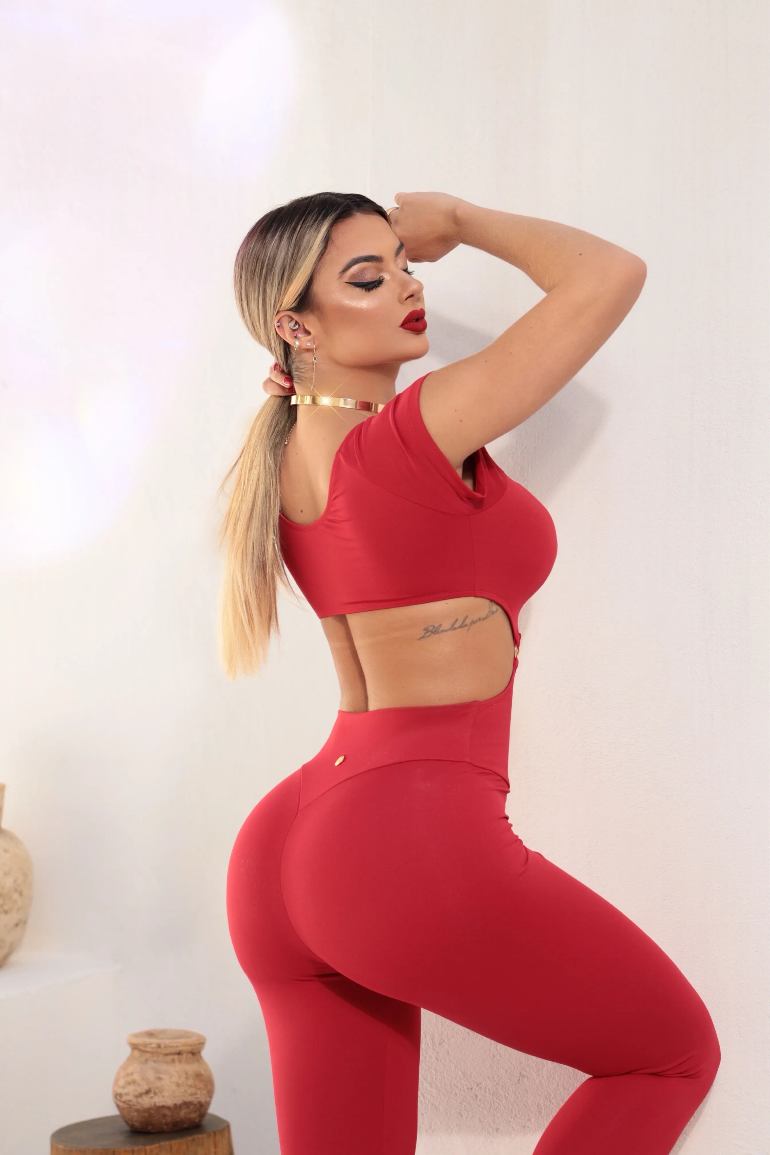 Golden Chain Cap Sleeve Bodysuit - Red sold by Lure Fitness product image thumbnail 4