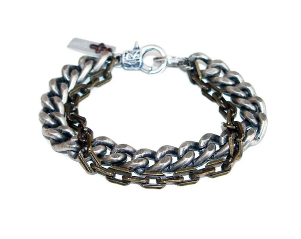 Mens multi chain bracelet in brass and silver sold by Maiden-Art