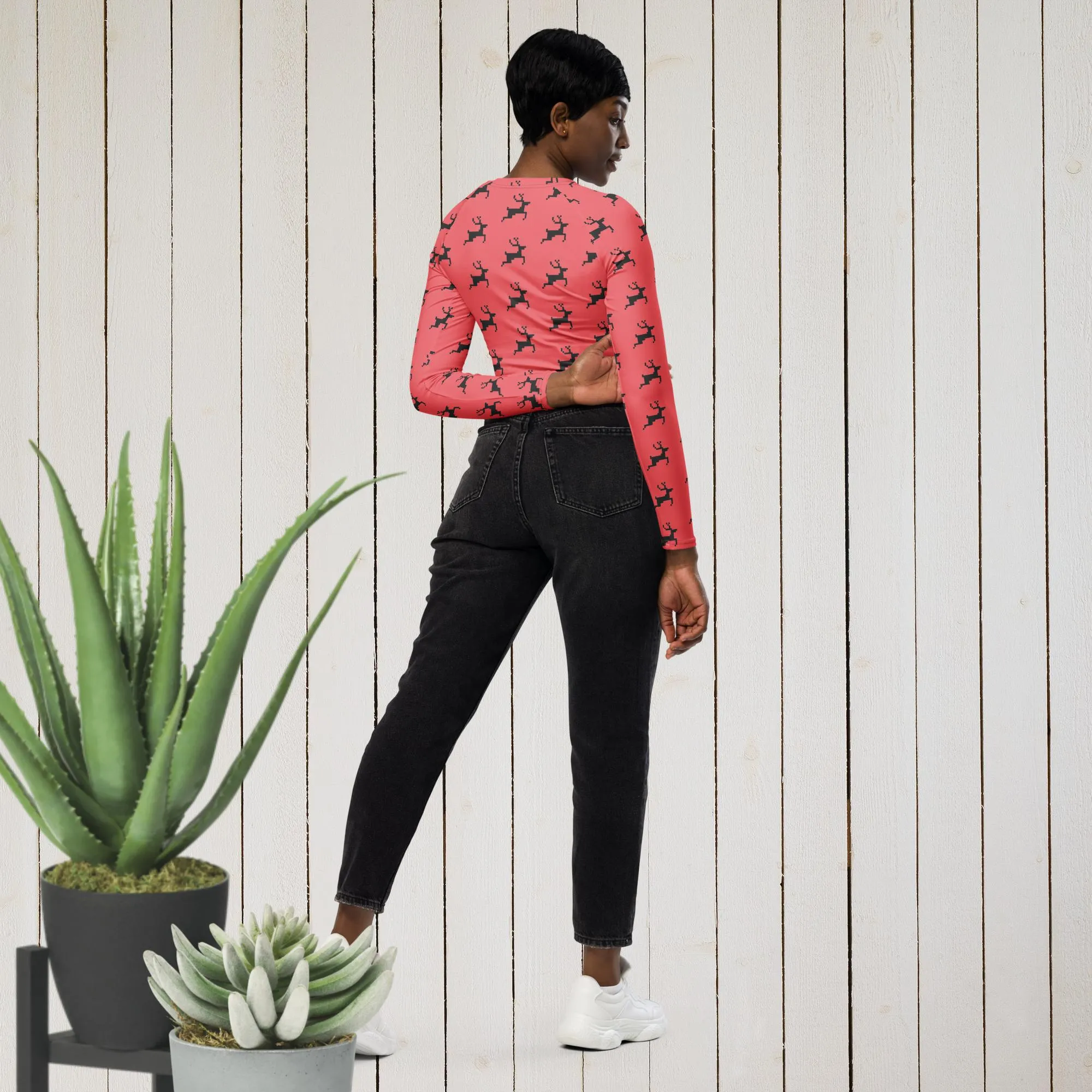 "Christmas Deer" Recycled long-sleeve crop top sold by Maiden-Art product image thumbnail 3