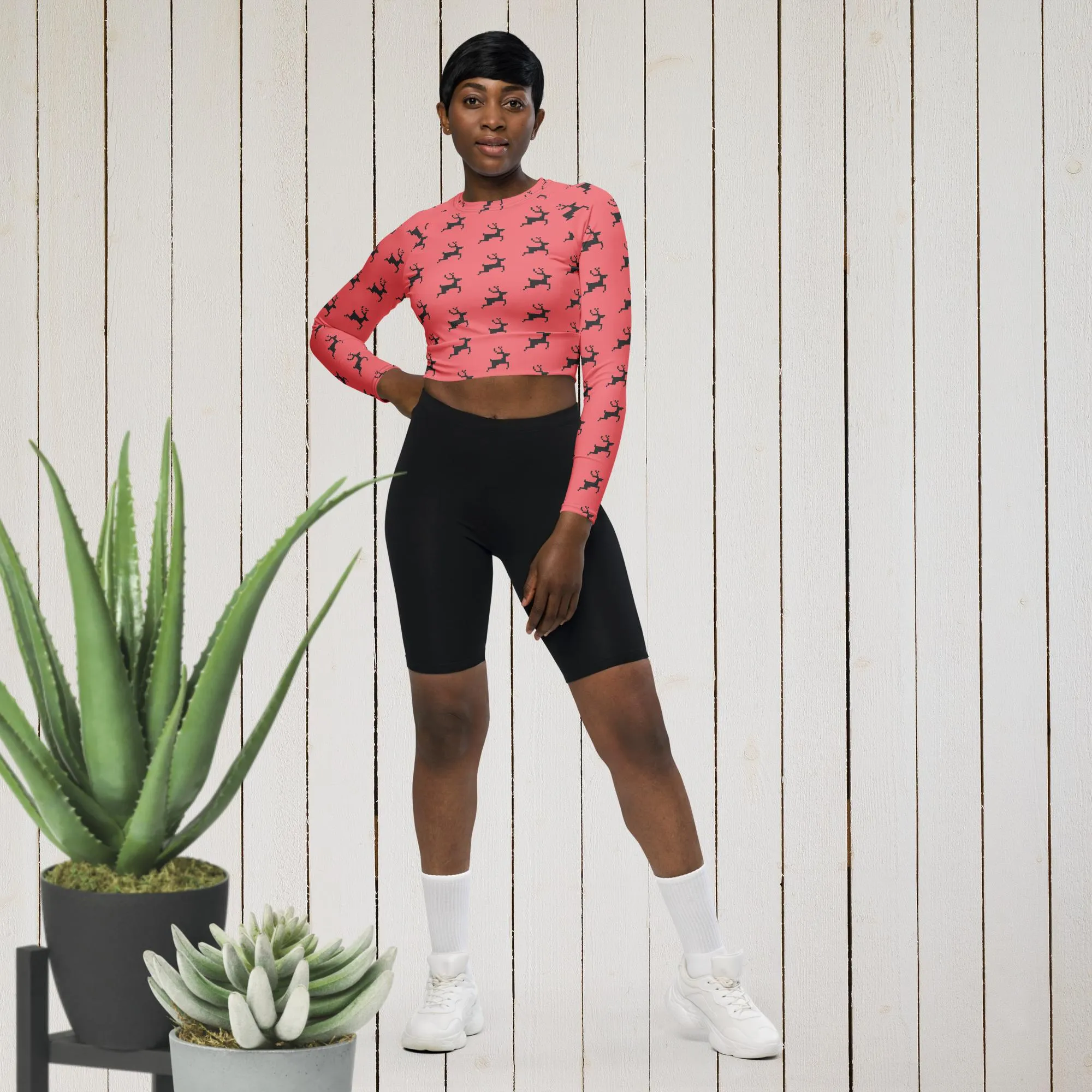 "Christmas Deer" Recycled long-sleeve crop top sold by Maiden-Art