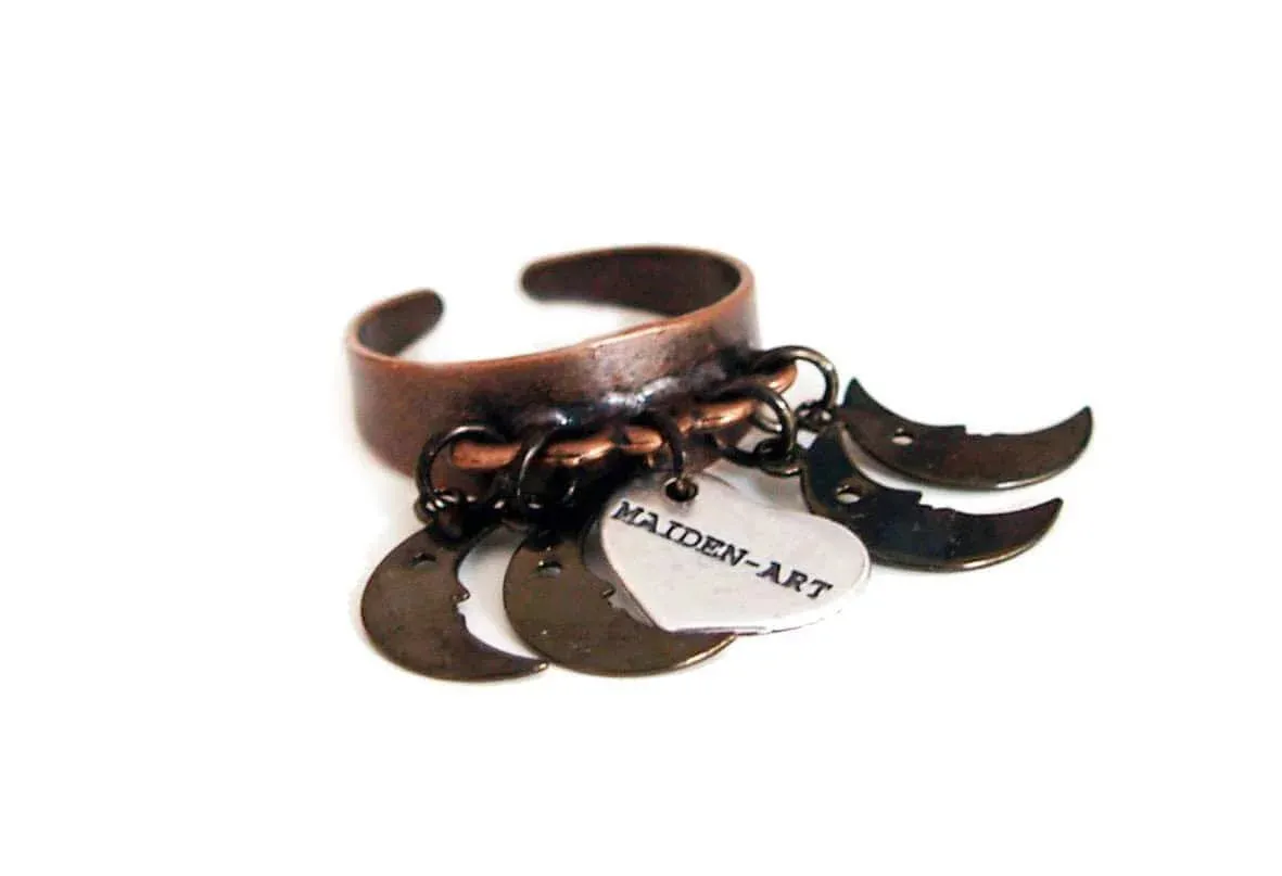 Statement ring in copper with moon charms. sold by Maiden-Art