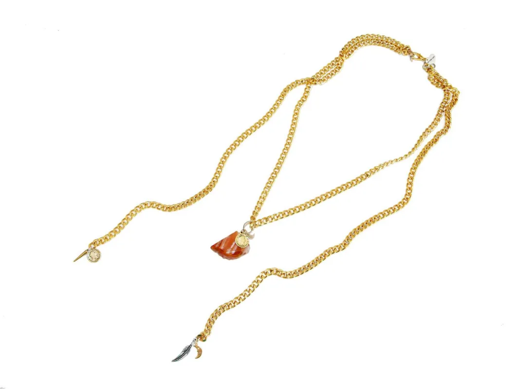 Gold necklace with agate stone sold by Maiden-Art
