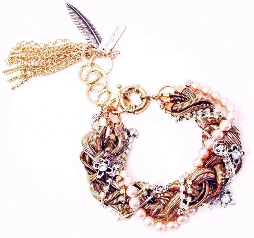 Rose Gold Statement Bracelet with Crystals and Charms sold by Maiden-Art
