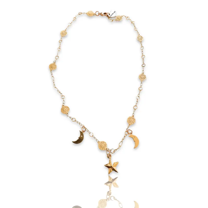 Gold Star Necklace with Moon Charms. Star Pendant, Star Jewelry. made by Maiden-Art