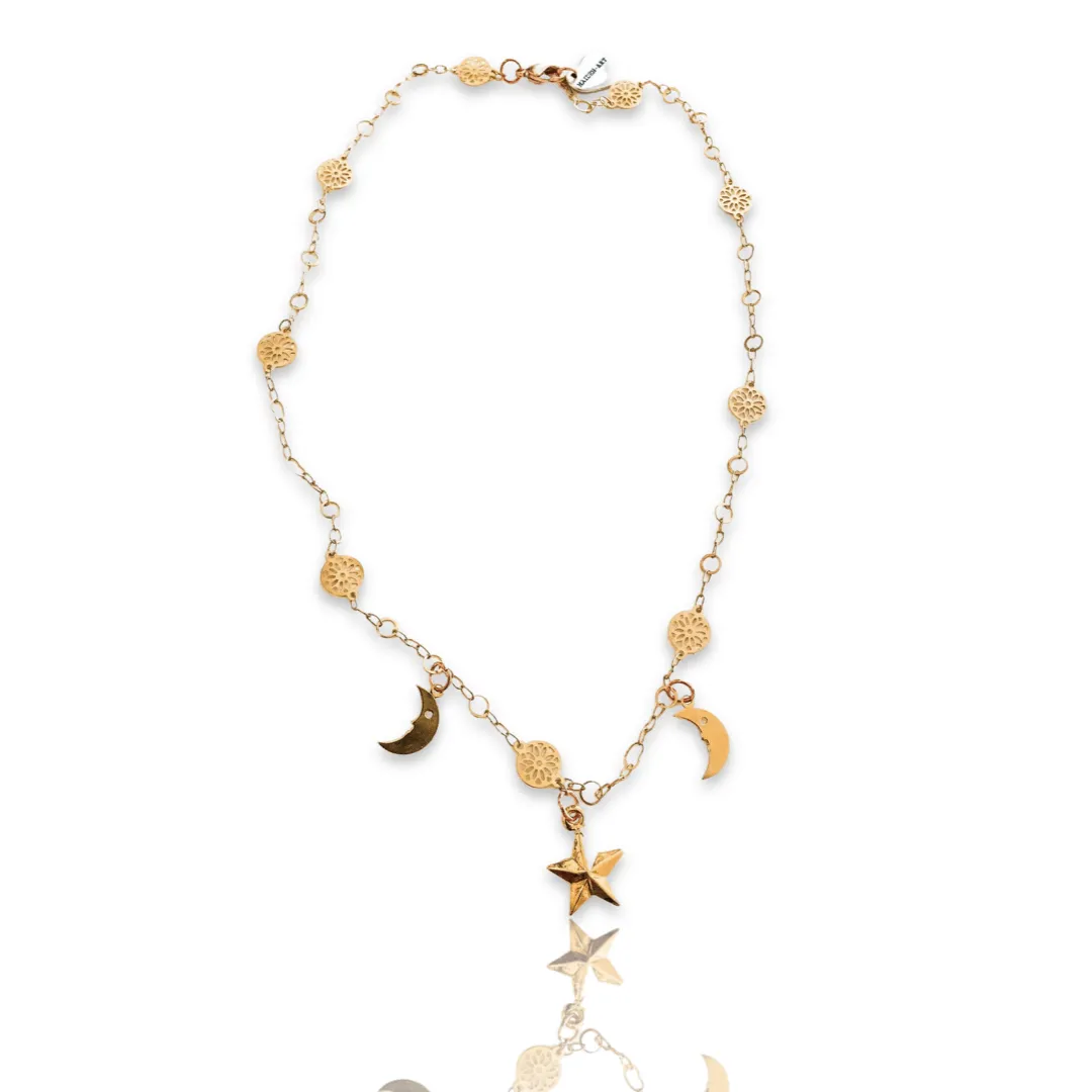Gold Star Necklace with Moon Charms. Star Pendant, Star Jewelry. sold by Maiden-Art