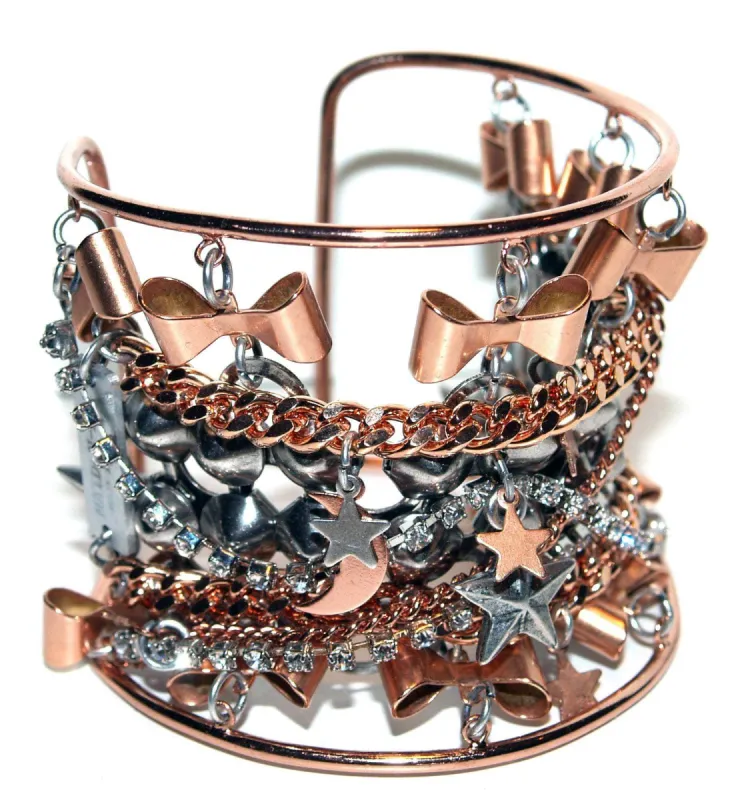 Cuff bracelet in rose gold, silver brass and crystals sold by Maiden-Art