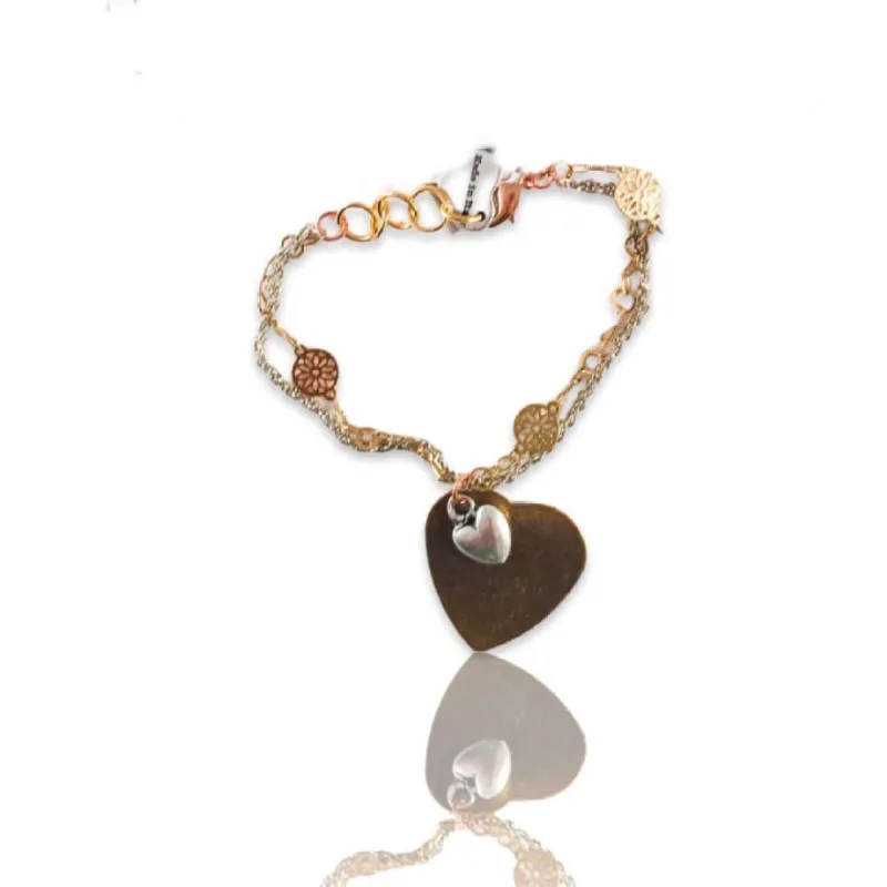 Big Bronze Heart and Small Silver Heart Charms Bracelet sold by Maiden-Art