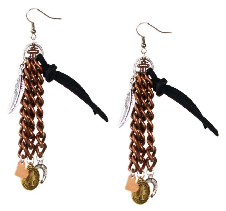 Chandelier Earrings in deerskin leather with beautiful 18kt Gold Plated Coins charms. sold by Maiden-Art