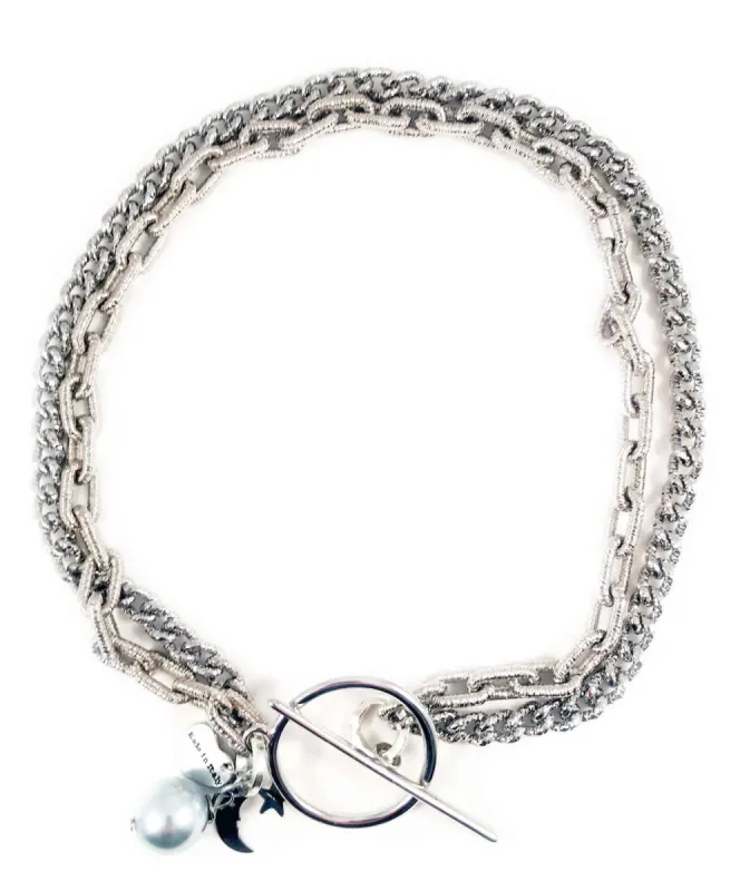 Silver choker with light blue pearl and black moon. Perfect for parties, summer time and gift for her. sold by Maiden-Art