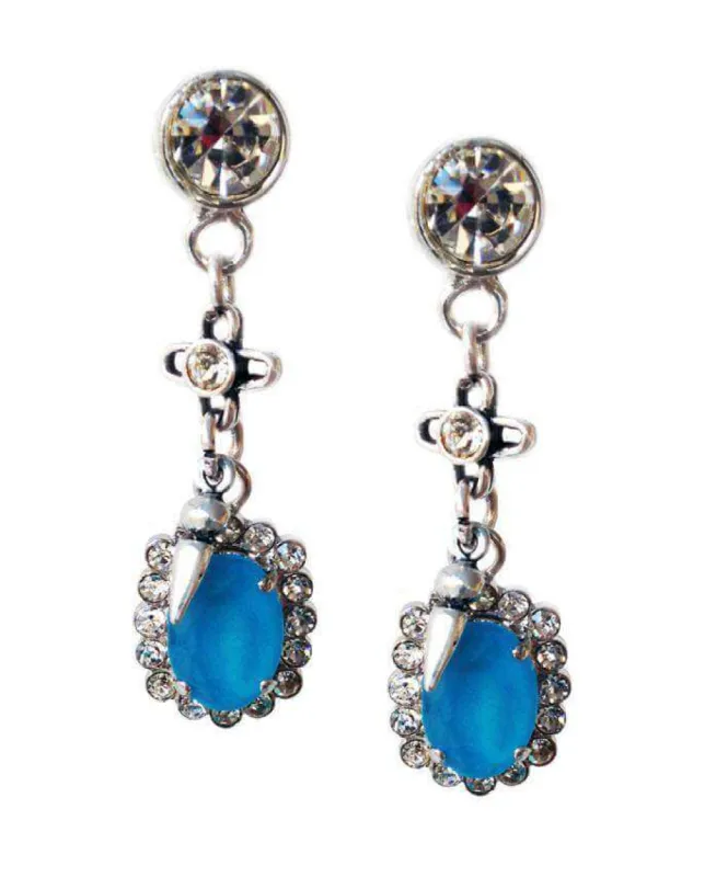 Cobalt blue Swarovski Crystal dangle and drop earrings with rhinestones, rhodium and antique silver plated brass. sold by Maiden-Art
