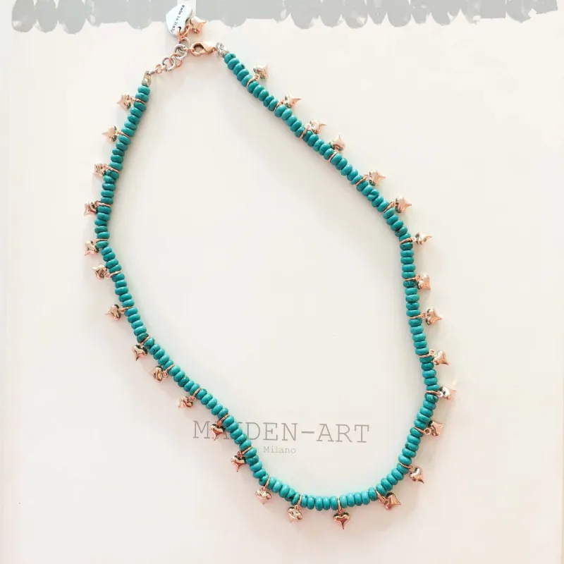 Mini Turquoise And Rose Gold Hearts Necklace sold by Maiden-Art