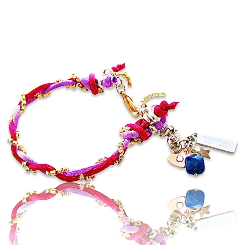Charm bracelet with Lapis lazuli stones, crystals and silk cord. sold by Maiden-Art