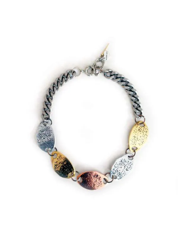 Bib necklace with plastron in 18kt Gold Plated, Rose Gold Plated and Silver Plated Brass. sold by Maiden-Art