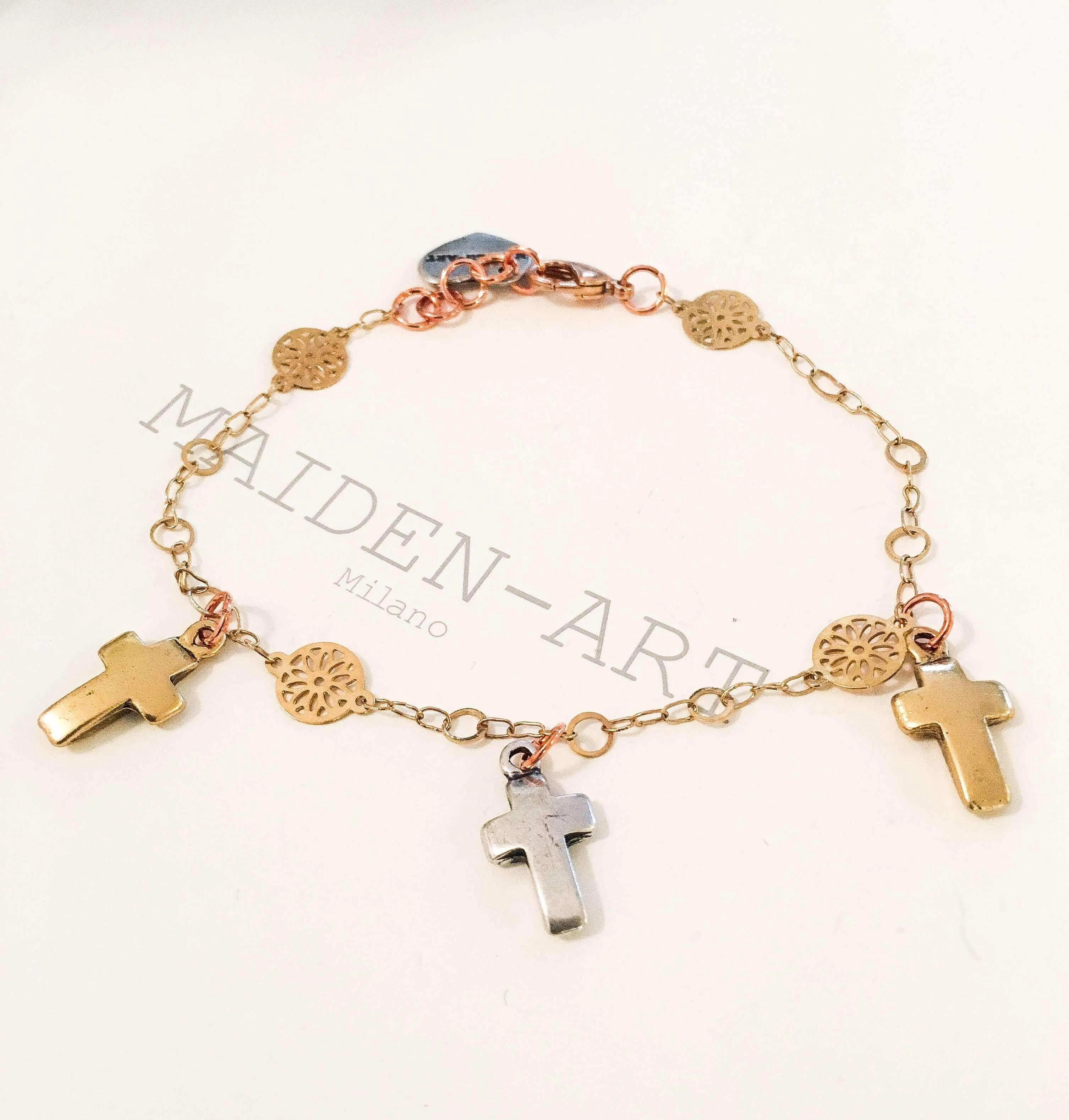 Cross Bracelet in Gold Plated Brass. Lucky Charm Bracelet, Charm Bracelet, Perfect gift for her. sold by Maiden-Art