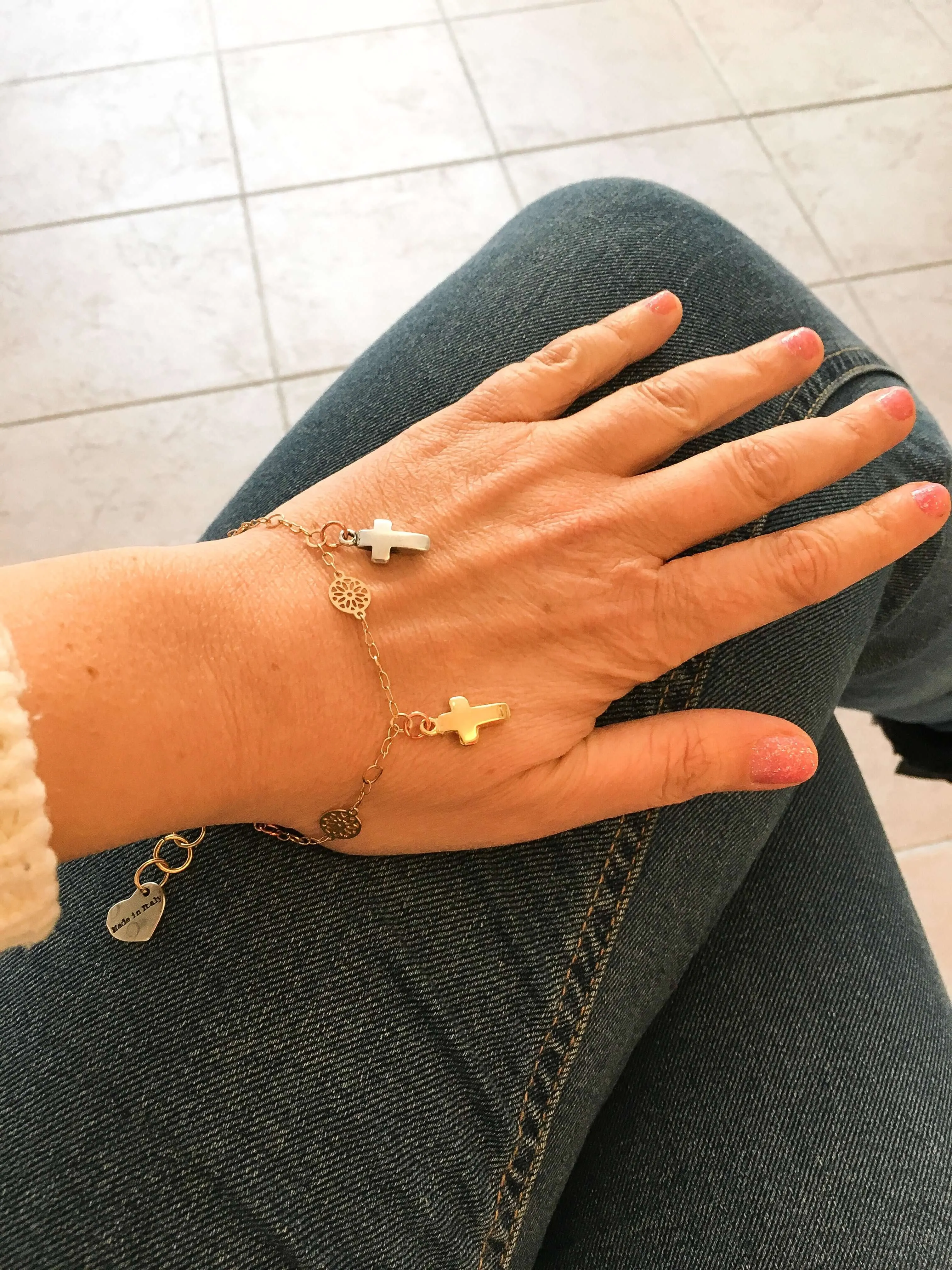 Cross Bracelet in Gold Plated Brass. Lucky Charm Bracelet, Charm Bracelet, Perfect gift for her. sold by Maiden-Art product image thumbnail 2