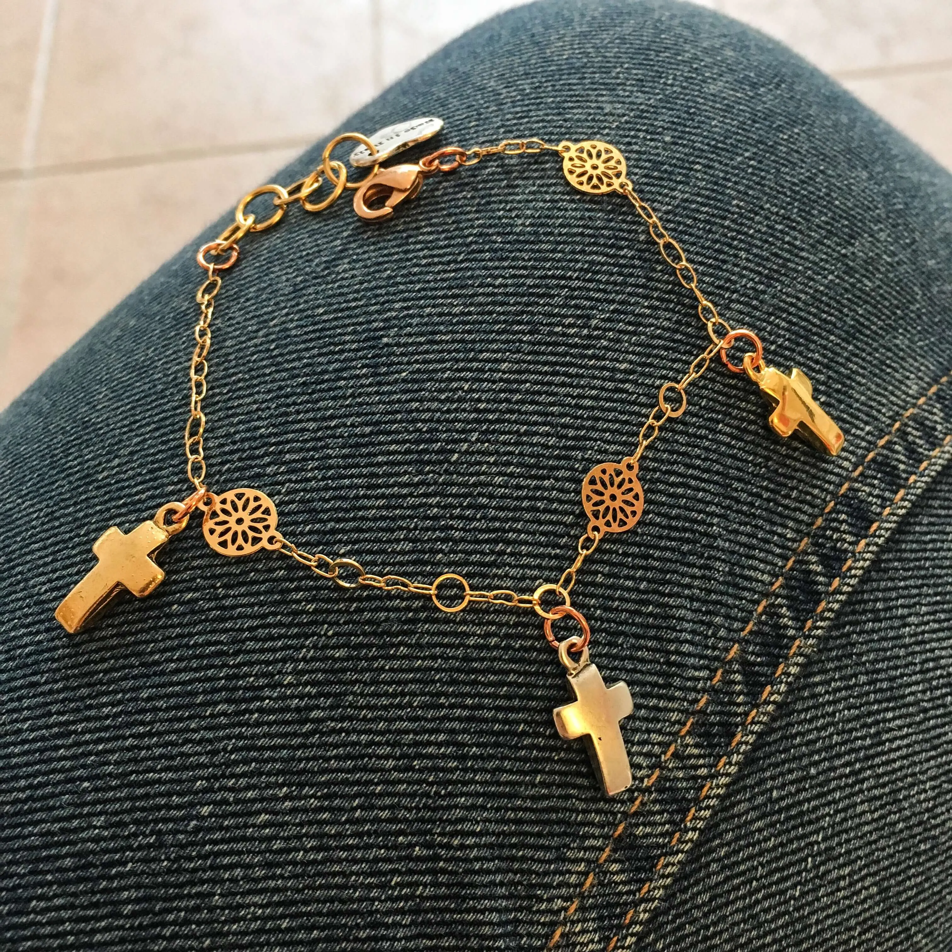 Cross Bracelet in Gold Plated Brass. Lucky Charm Bracelet, Charm Bracelet, Perfect gift for her. sold by Maiden-Art product image thumbnail 3